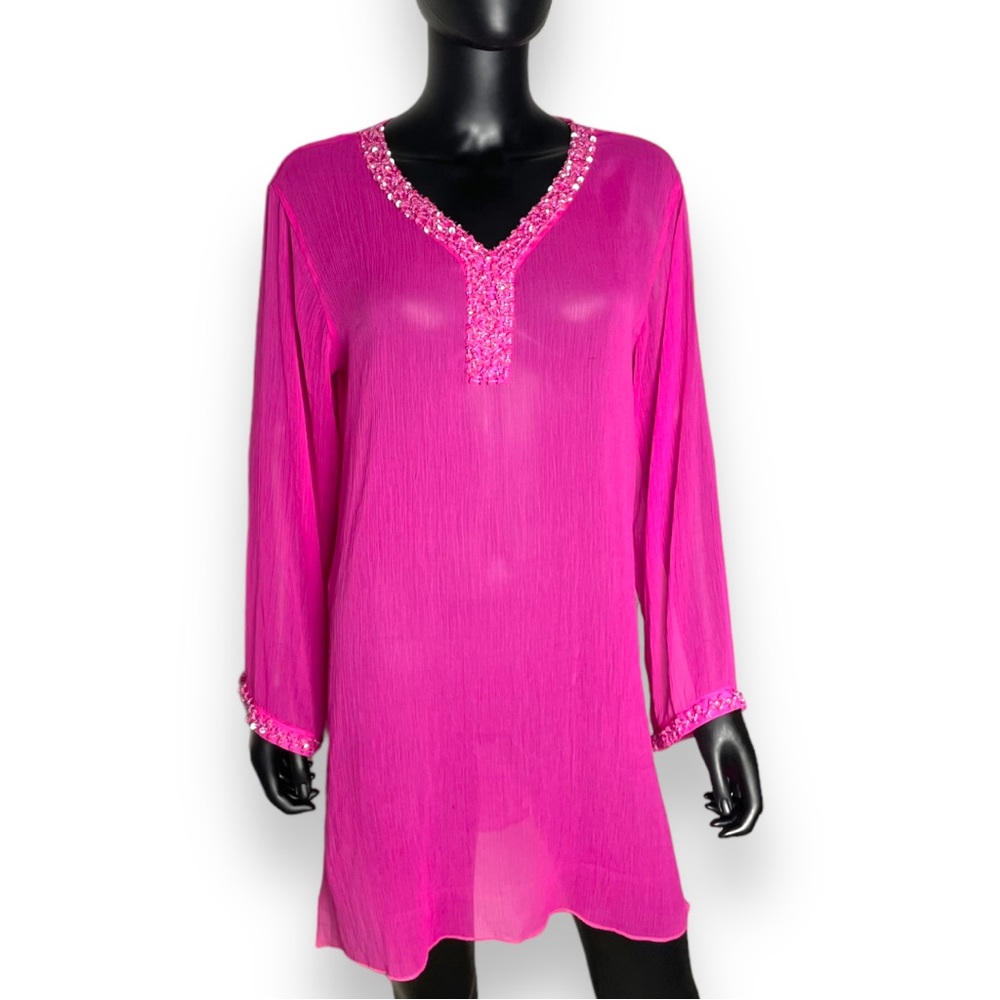 NWOT Hippie Chic Pink Beaded Silk Tunic
